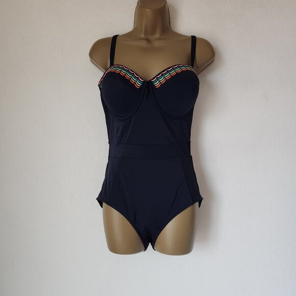Boden Samos Embroidered Underwire One Piece Swimsuit Removable Strap Blue - Picture 5 of 12
